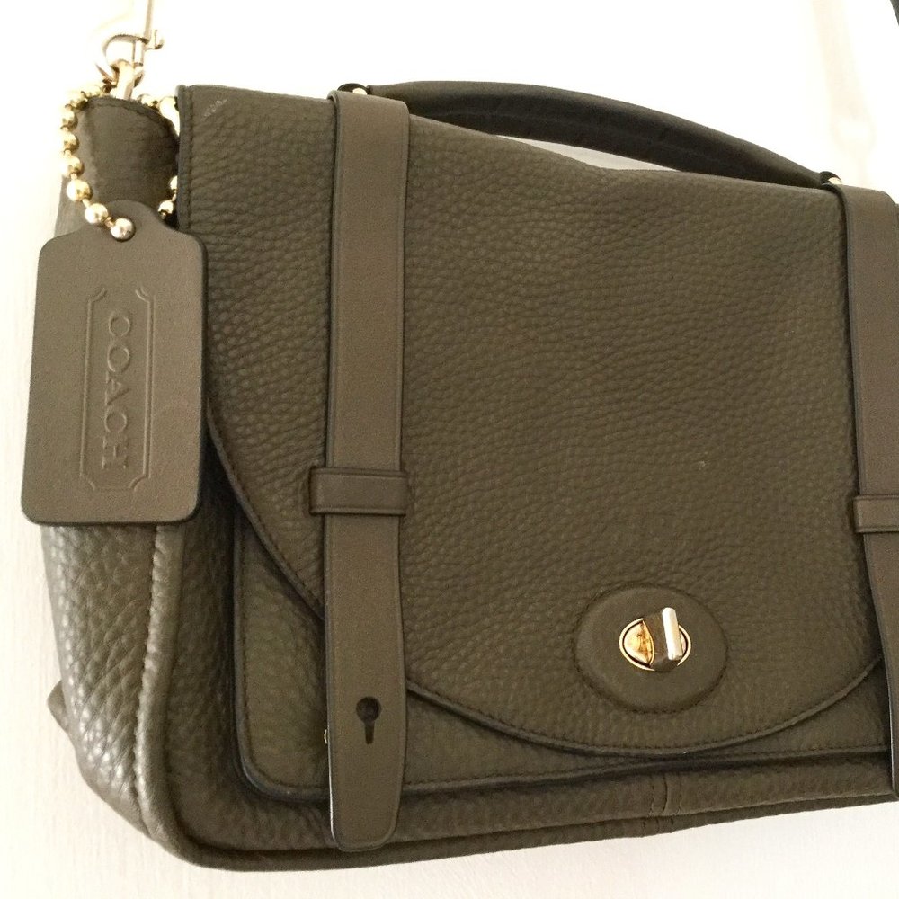 COACH Messenger Bag Olive Green with Long Crossbody Strap and Coach Tag